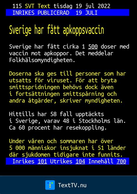 Sverige har fått apkoppsvaccin SVT Text TV