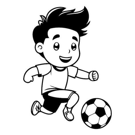 Menino jogando futebol personagem de desenho animado vetor ilustração