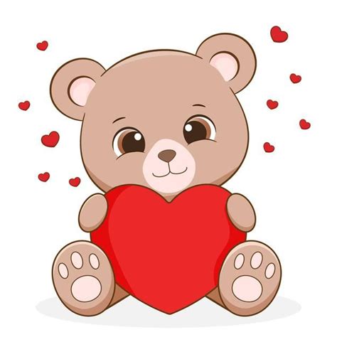 Cute Little Bear Holding Heart Premium Vector