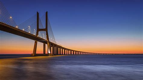 HD Wallpaper Bridge Sky Landmark Vasco Da Gama Bridge Horizon