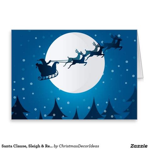 Santa Clause Sleigh And Reindeer Christmas Card Santa Christmas Cards Christmas Reindeer