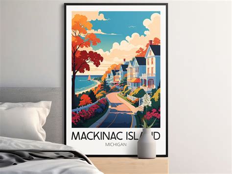 Retro Michigan Wall Art Mackinac Island Vintage Travel Poster