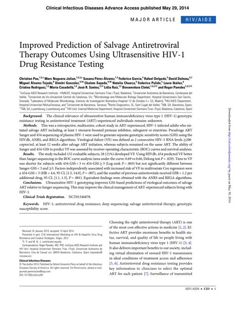 Pdf Improved Prediction Of Salvage Antiretroviral Therapy Outcomes