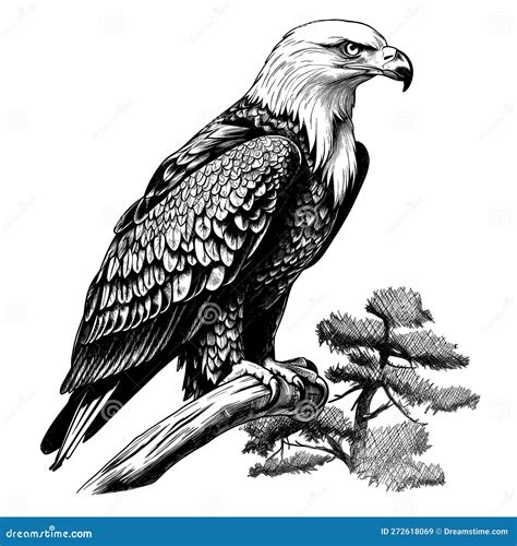 Eagle Sitting On A Branch In The Rain Close U Generative Ai Royalty