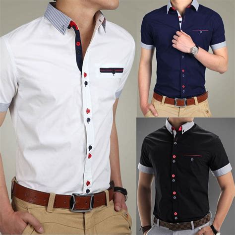 Podom Mens Casual Slim Fit Formal Short Sleeve Business Dress Shirt T