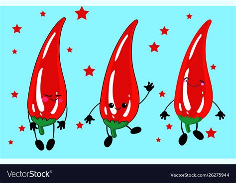 Cartoon Kawaii Food Hot Chili Pepper On White Vector Image