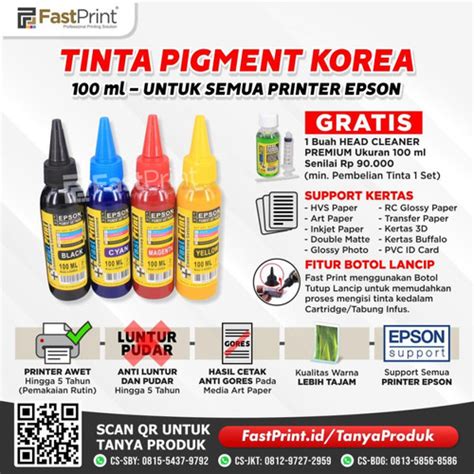 Jual Tinta Pigment Art Paper Korea Epson 1 Set 4 Warna 100 ML