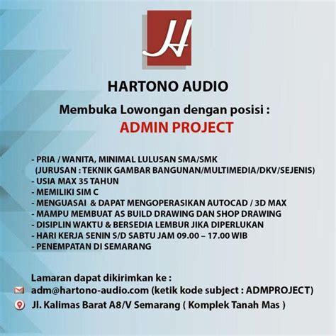 Lowongan Kerja Admin Project Teknisi Instalasi Audio Video Teknisi