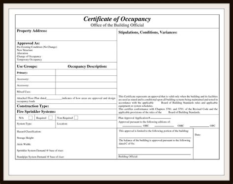 Free Certificate Of Occupancy Sample Templates Example