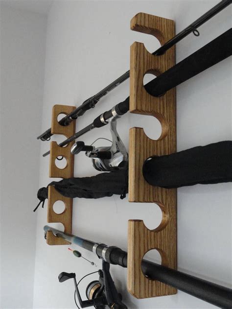 Wooden Fishing Rod Holder Rack Wall Mount Light Oak Etsy With