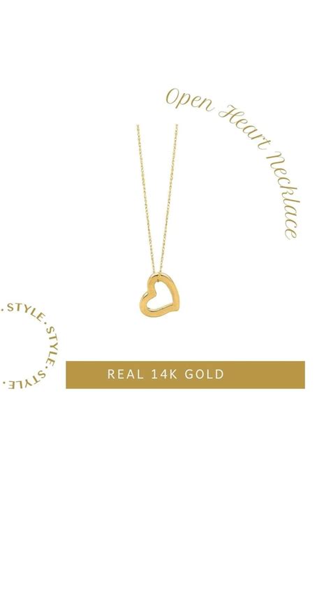 14K Gold Heart Necklace Open Heart Pendant Real Gold Floating Heart