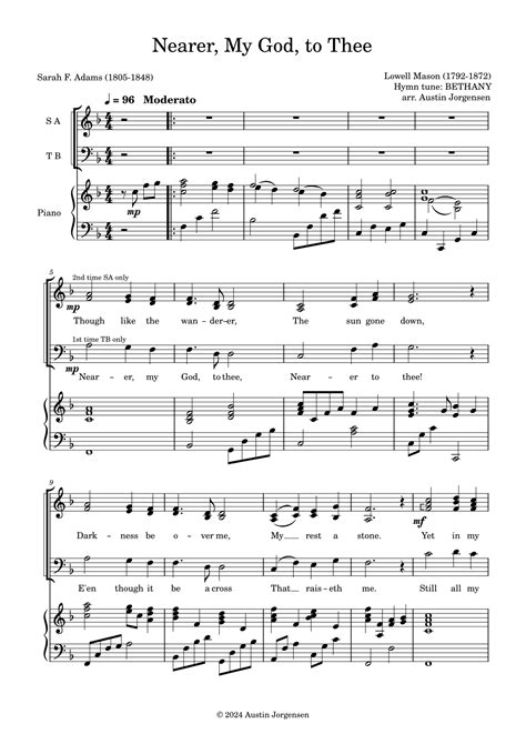 Nearer My God To Thee Arr Austin Jorgensen Sheet Music Sarah F