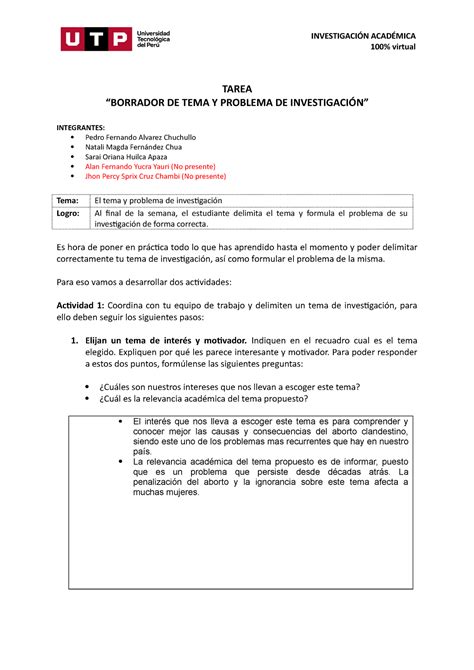 S2 Tarea Borrador Del Tema Y Problema De Investigación Tarea “borrador De Tema Y Problema De