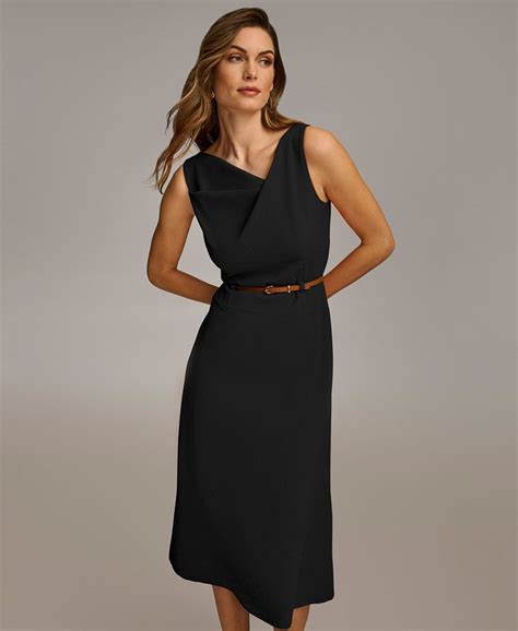 Donna Karan Womens Belted Asymmetric Midi Dress Macys