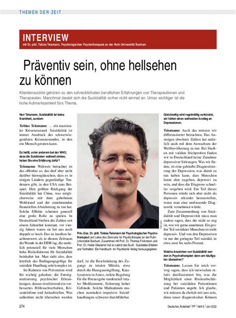 Interview Mit Dr Phil Tobias Teismann Psychologischer