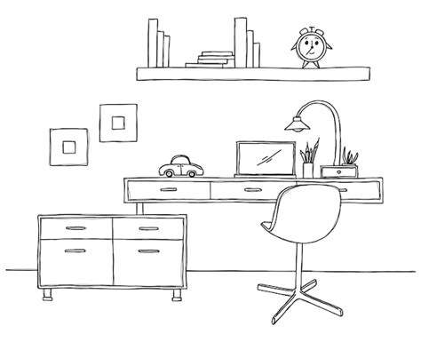 Premium Vector Sketch The Room Office Chair Desk Various Objects