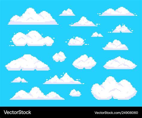 Pixel Clouds Retro 8 Bit Blue Sky Aerial Cloud Vector Image