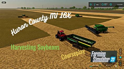 Fs22 Huron County Mi 16x Harvesting 2 Soybean Fields Using Courseplay Youtube