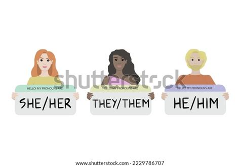 Gender Pronouns People Holding Sign Pronoun Stock Illustration 2229786707 Shutterstock