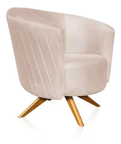 Sillón de ángel engomado de gamuza beige con base giratoria de madera