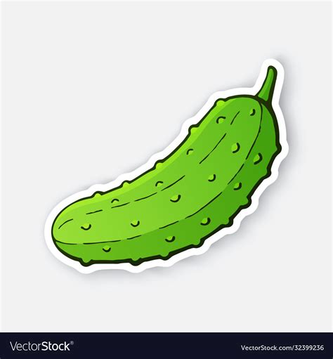 Sticker Green Cucumber With A Stem Royalty Free Vector Image