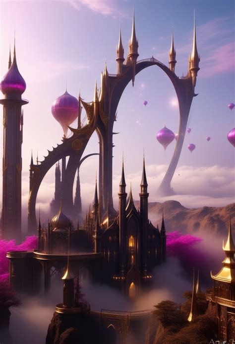 Fantasy Elven City Art With Neon Cyberpunk Elements Stable Diffusion