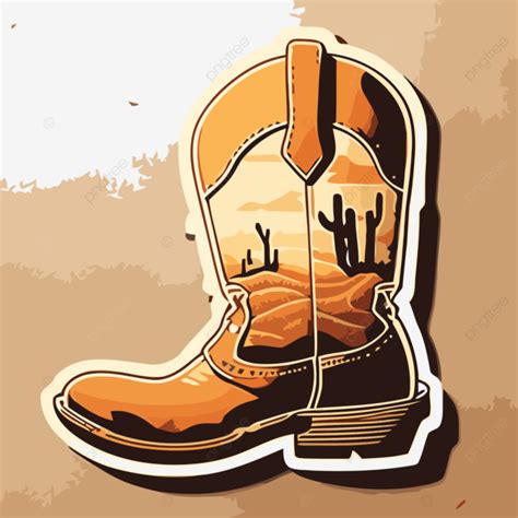 Pegatina Que Muestra Unas Grandes Botas Vaqueras En El Desierto Clipart