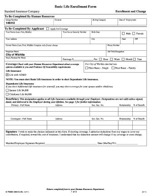 Fillable Online Wichita Basic Life Enrollment Form Wichitagov Fax