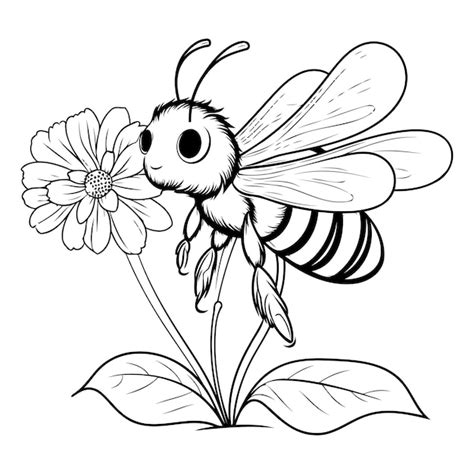 Ilustraci N Vectorial En Blanco Y Negro De Abeja Y Flor Para Libro De