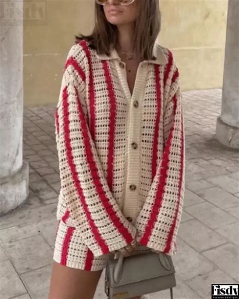 Oversize Chunky Knit Striped Cardigan Textured Colorblock Loose Hand