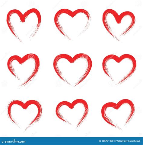 Grunge Red Heart Shape Hand Drawn Vector Hearts Stock Illustration