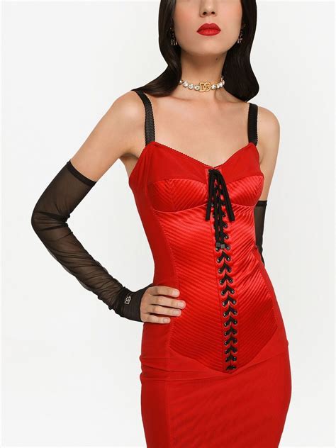 Dolce And Gabbana Lace Up Detail Corset Dress Red Farfetch