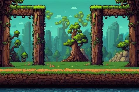 Premium Photo Pixel Art Game Background With Button Level Up Game