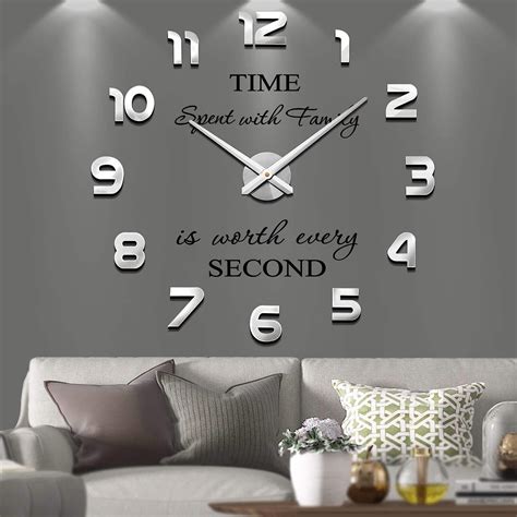 Modern Mute Diy Frameless Grande Horloge Murale D Mirror Sticker Metal