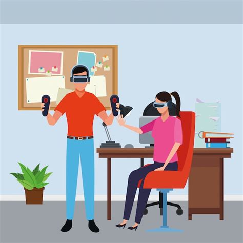 Gente Jugando Con Gafas De Realidad Virtual Vector Premium