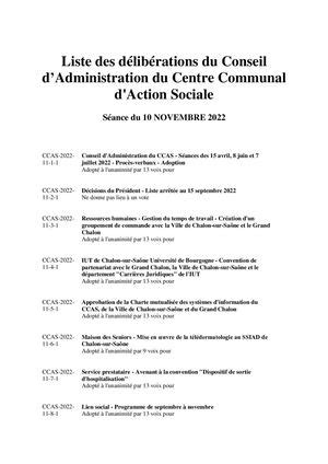 Calam O Liste Des D Lib Rations Du Conseil D Administration Du Ccas