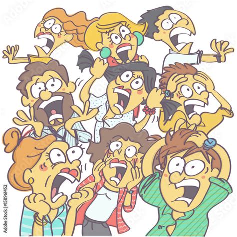 Colorful, funny vector carton with group of people panicking and ...