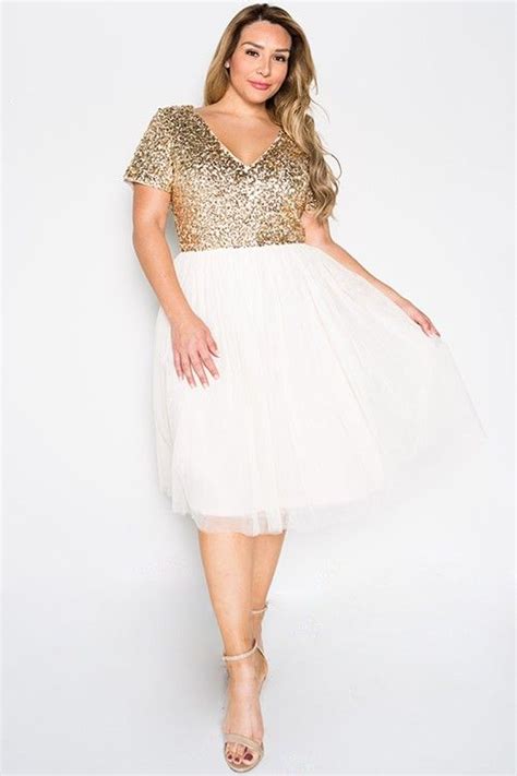 Gold Sequin Tulle Dress Curvy Dress Plus Size Party Dresses Holiday