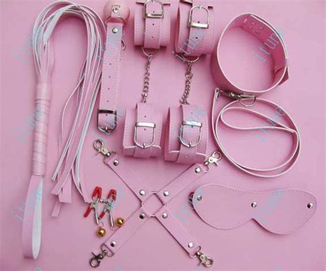 Pink Color Handcuff Nipple Clip Whip Eyeshade Ball Gag Collar 8 In 1 Bondage Set Sm Game Adult