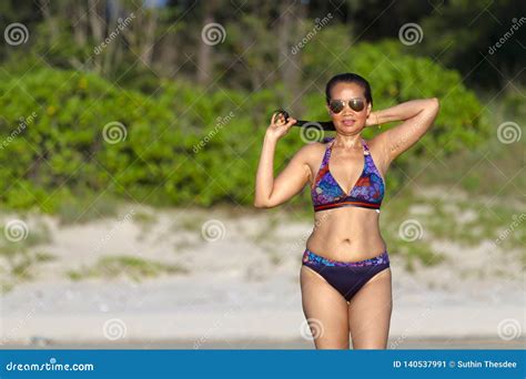 Woman Show Bikini Pretty With Sunshine On Beach Stock Image Image Of Enjoy Beautiful