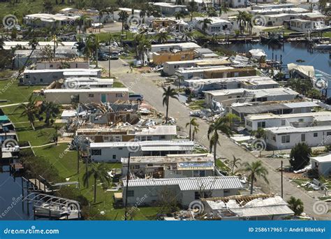 Severely Damaged Houses After Hurricane Ian In Florida Mobile Home