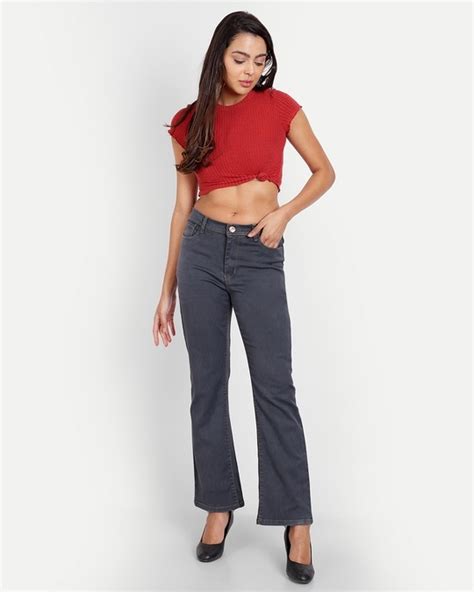 Buy Women S Grey Bootcut Jeans Online At Bewakoof