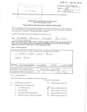 Fillable Online PL A 032055 Application For Grant Of Premises Licence