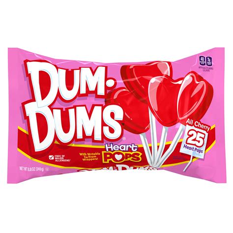 Dum Dums Heart Pops Cherry Valentine Lollipops 88oz 25 Count Lay Down