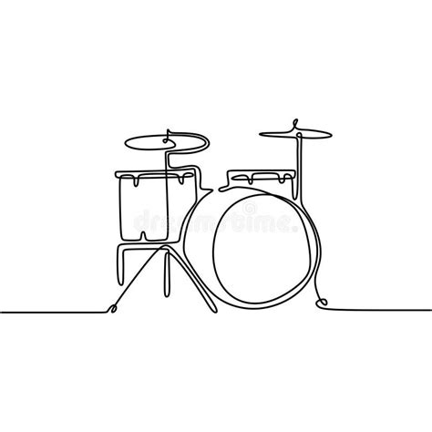 Continuous Line Drawing Drum Music Instrument Vector Illustration