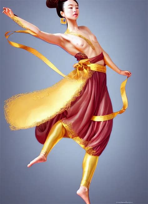 Full Body Portrait Of A Dancer Throwing Silk Belts Stable Diffusion