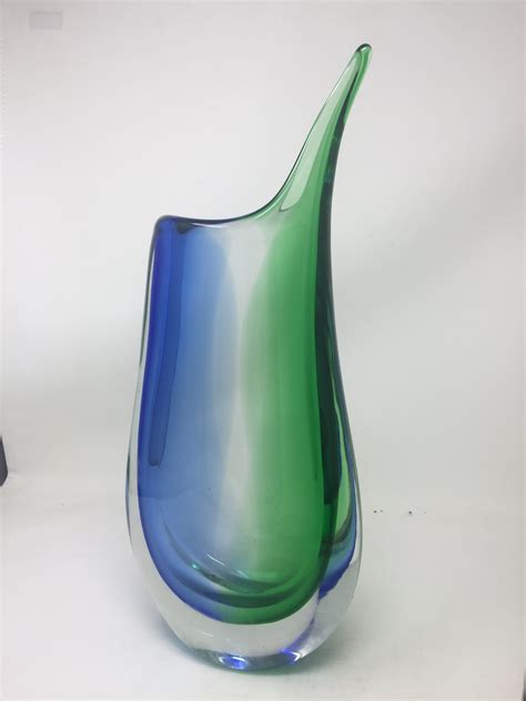 Vaso Sommerso In Vetro Di Murano Blu E Verde H Cm Vetro Di Murano