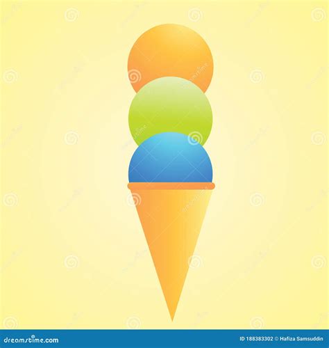 Triple Scoop Ice Cream Cone Vector Illustration Decorative Design