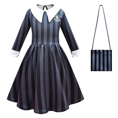 Wednesday Nevermore Academy Uniform Dress Girls Gray Dress With Bag