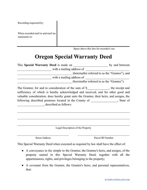 Oregon Special Warranty Deed Form Fill Out Sign Online And Download Pdf Templateroller